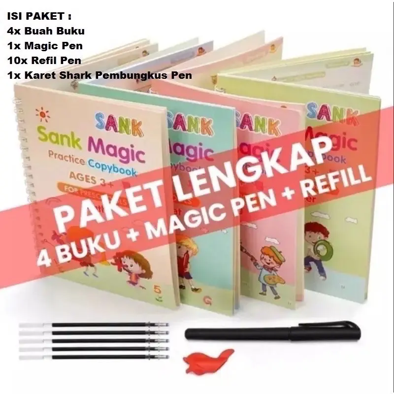 Sank Magic 3D Buku Edukasi Anak Belajar Menulis Untuk TK Angka & Huruf / buku megic 0