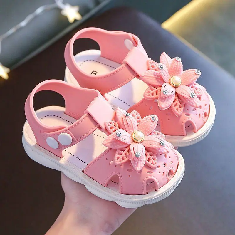 Baby Girl Fashion Lotus Flat Buckle-in Sandals 0-3 Years Summer Little Kids Soft Thick Soles Cute Shoes