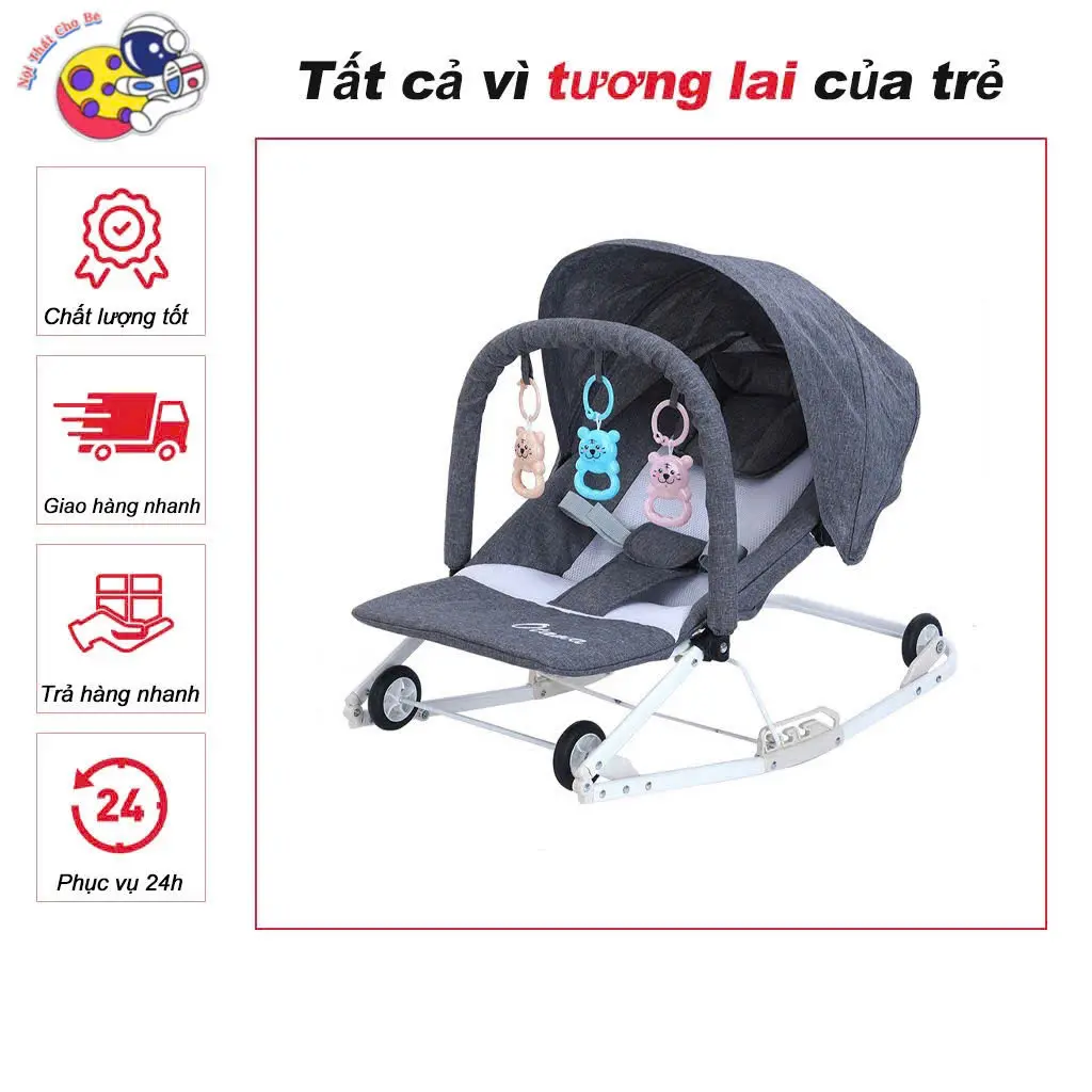 Ghế Bập Bênh Cho Bé Đa Năng Có Bánh Xe Di Chuyển Cao Cấp Có Đồ Chơi Treo 3 Tư Thế Nằm
