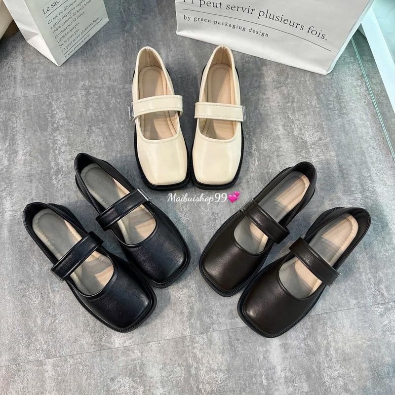 [ D84 - Chân mỏng lùi size ]  Giày búp bê mũi vuông khuy vuông phối đồ phong cách hàn quốc 2024