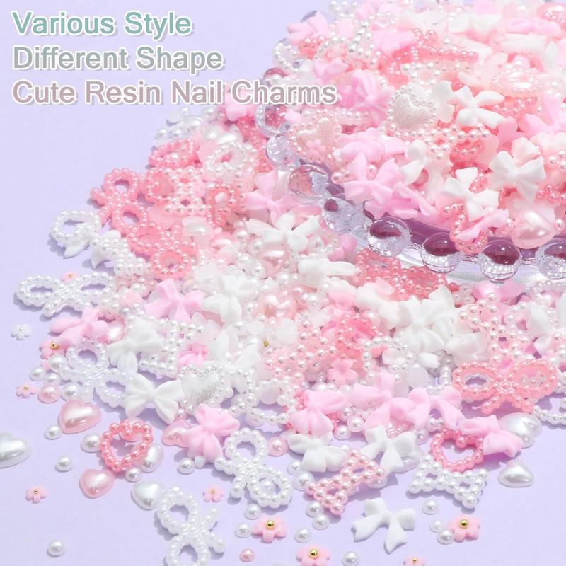 Product Introduction of Bow and Faux Pearl Decor Nail Art Charms Set, 1000pcs Multi-shape Nail Art Decoration, Nail Art Accessories with Tweezers & Pickup Pencil for Nail Art, Craft and Decoration 13
