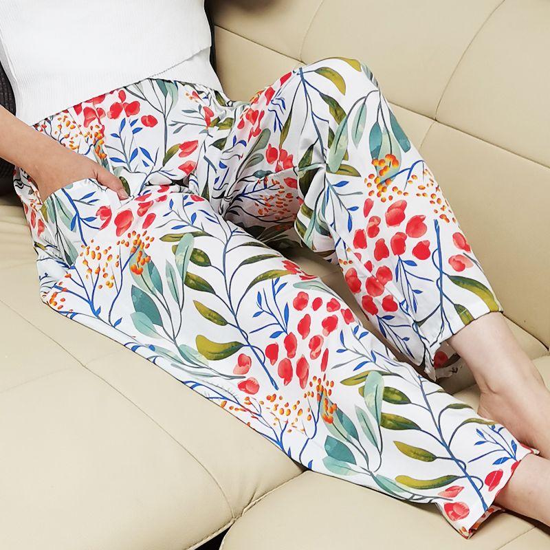 Product Introduction of Pajama Pants Women's Long Printed Thin Beach Pants Outer Wear plus Size Home Trousers 15