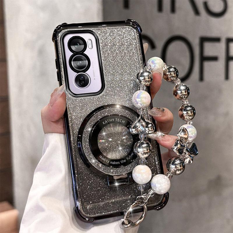 Product Introduction of Casing For OPPO Reno 12 Reno 12 Pro Reno 12F 5G Phone Case Electroplated Four Corner Anti Drop Flash Magnetic Suction Mobile Phone Holder Bracket Lanyard Shell Back Cover 4