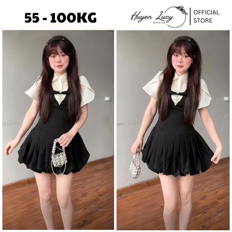 Váy Xếp Ly Dáng Bí Tiểu Thư  Phối Tay Tơ Bồng Cách Điệu Cổ Sơ Mi Nữ Bigsize Sang Chảnh Lịch Sự Đi Học Đi Chơi Cafe Đám Cưới Có Size Tới 100kg HUYỀN LUCY BIGSIZE