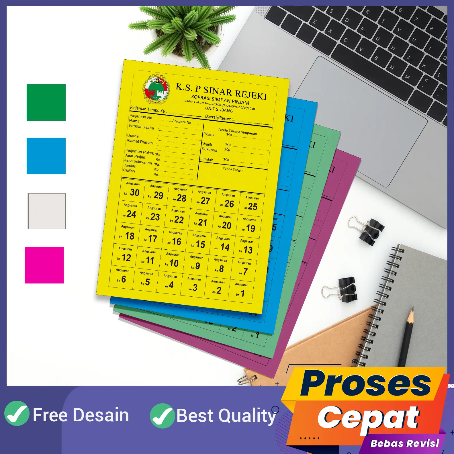Promise koperasi Isi 100 Lembar / Kartu Angsuran koperasi / Cetak Kartu Angsuran Kredit / Buku Promise Angsuran koperasi Harian