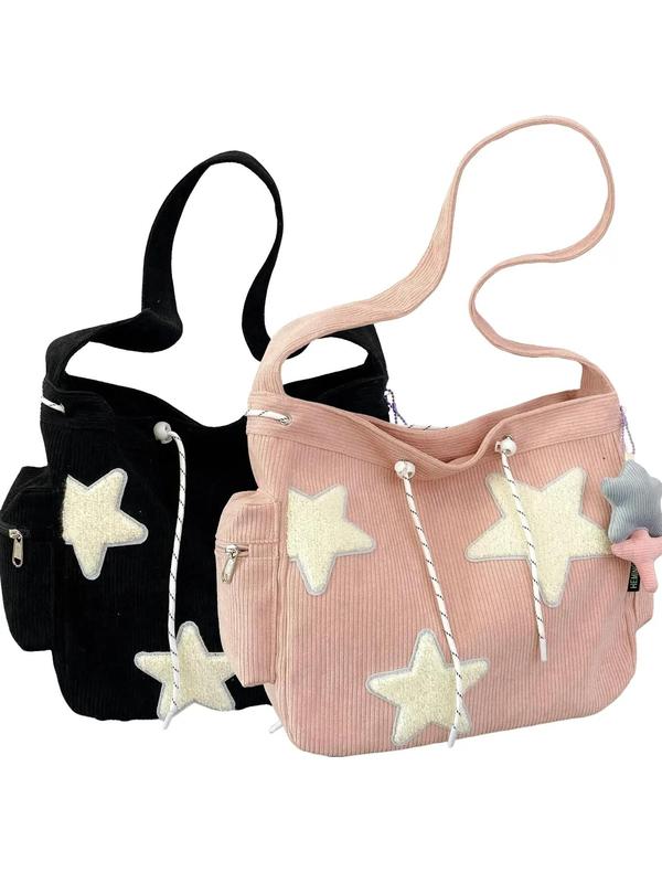 Women's Star Patched Design Tote Bag, Mother's Day Gift, Fashionable Large Capacity Shoulder Bag for Daily Used, Casual Trendy Versatile High-quality Daily Commuting Purse Bag, Girlfriend Gifts 4