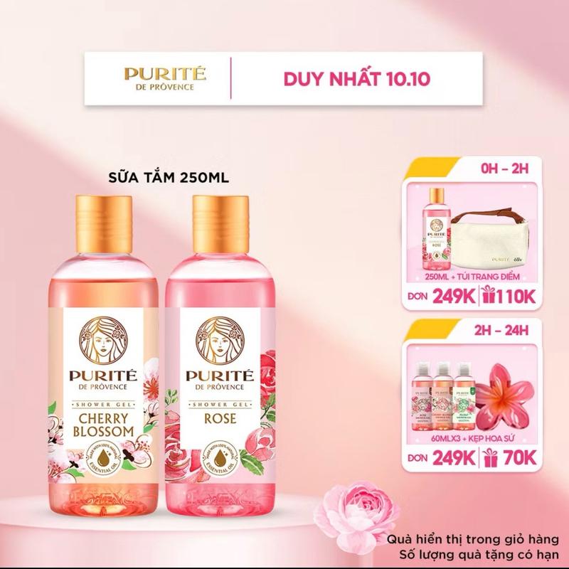 Combo 2 chai Sữa tắm Purite Hoa Anh Đào 250ml Dưỡng Da Body
