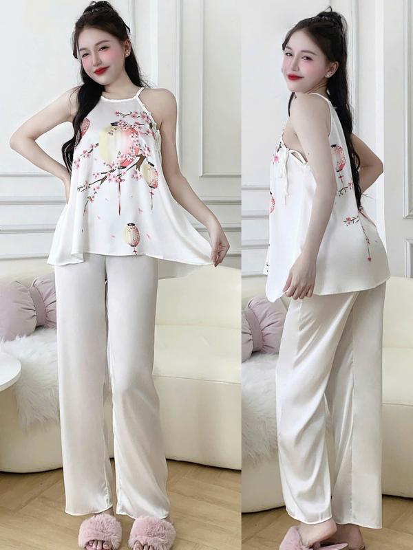 Đồ ngủ yếm nữ quần dài mặc nhà vải lụa Latin - cn81
