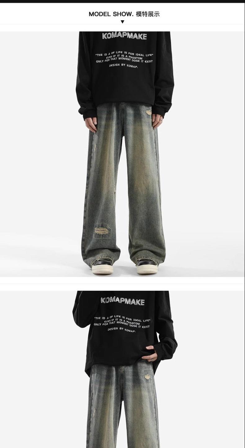 Product Introduction of 2025[4530 People Collection] Ripped Washed Jeans Men's Summer Thin American Retro High Street Fashion Brand Youth Loose Straight Pants 5