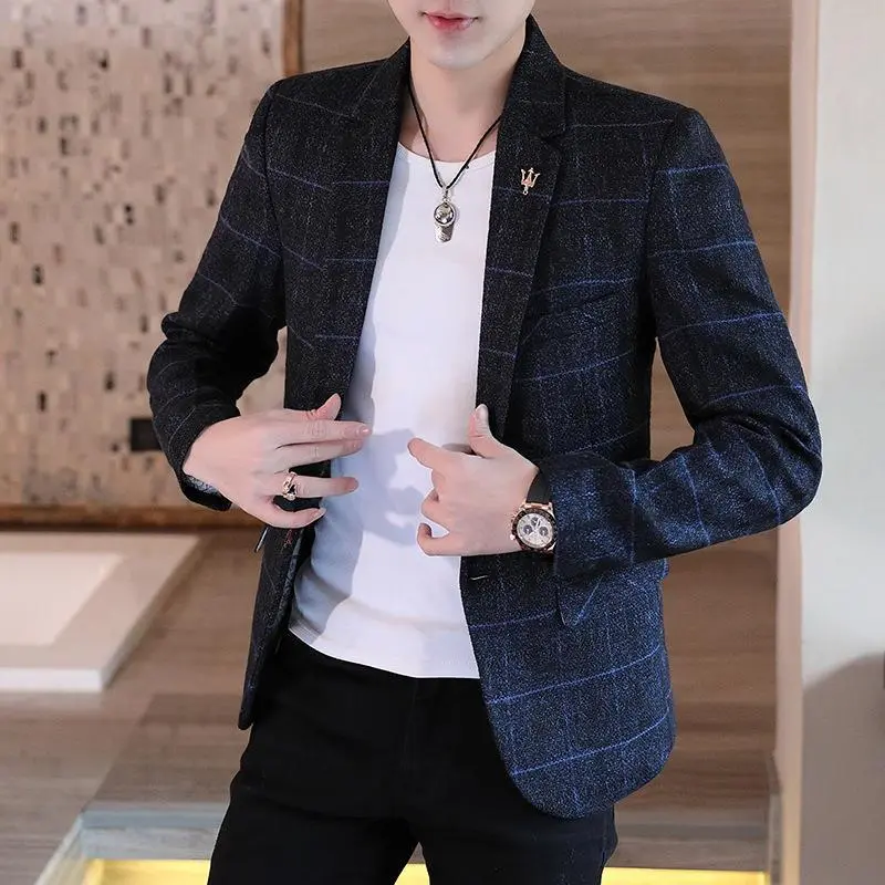 Áo Khoác Vest, Quần Áo Nam, Phong Cách Hàn Quốc, Hợp Xu hướng, Dáng Ôm, Bộ Đồ Đơn, Bộ Đồ Kẻ Sọc Nhỏ Trang Phục Mùa Xuân Và Mùa Thu, Thường Ngày, Thoải Mái, Dành Cho Nam