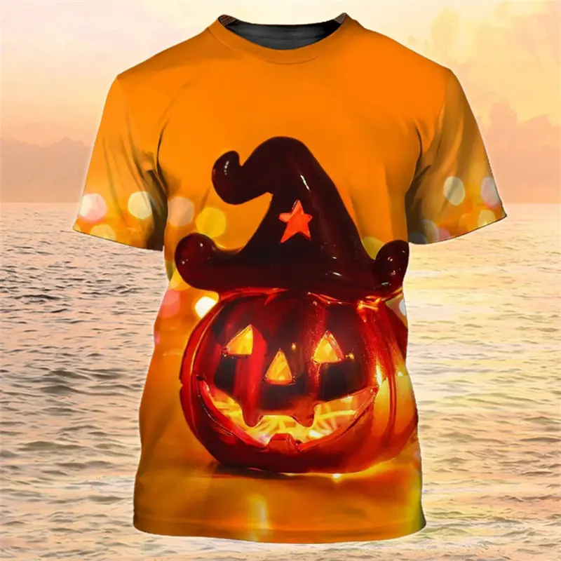 Pumpkin T-Shirt 3D Printed Color Round Neck T-Shirt Men'S Short Sleeved Halloween Happy Top Oversized Street T-Shirt Men'S Comfortable And Breathable
