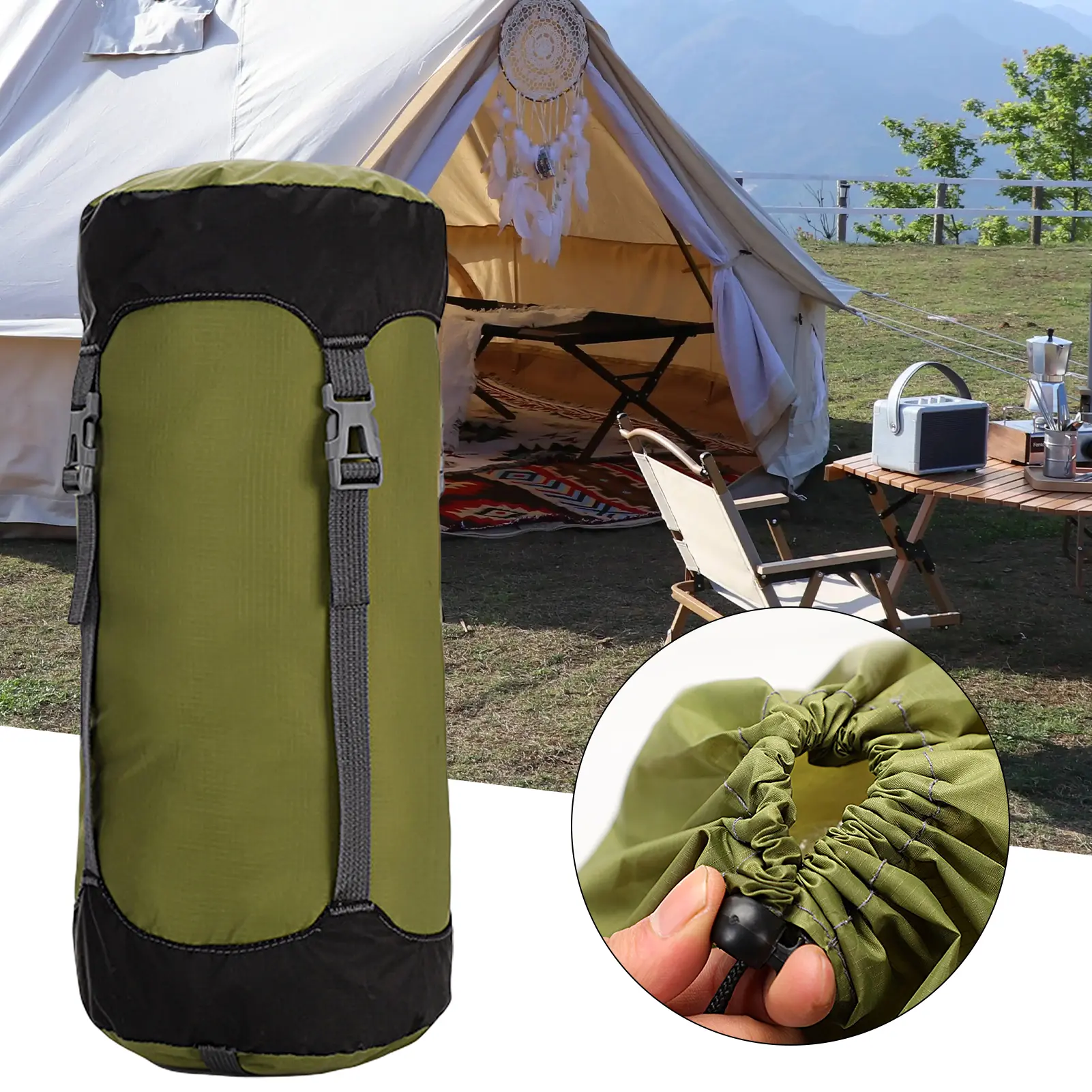 whebut-8/15/25/35L Sleeping Bag Compression Sack Large Capacity Drawstring Ultralight Waterproof Adjustable Buckle More Storage Nylon Down Jacket Duvet Storage Stuff Bag for Outdoor