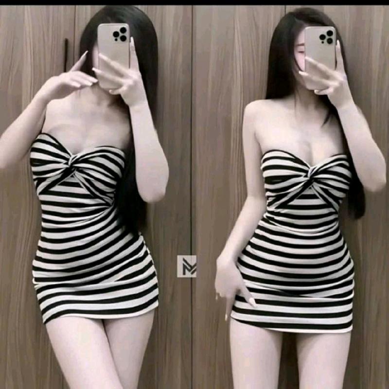 SÉT ĐẦM BODY  SỌC KẺ XOẮN NGỰC Thun Nữ Voi Women 1