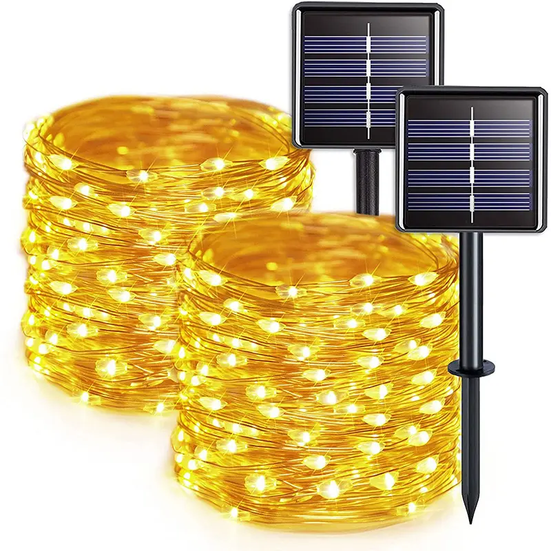 LED Light Copper Wire Light String Solar Copper Wire Light Bright Outdoor Waterproof Garden Christmas Decorative Light Length 32m 300LED 8 Modes