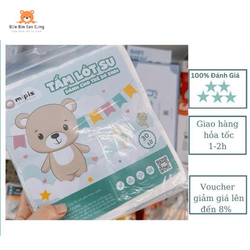  Miếng lót phân su sơ sinh  Mipis cho bé 30 tờ-mẹ trải tấm lót lên tã 