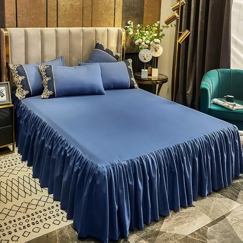 Solid Color Bed Skirt, 1 Set Adjustable Elastic Bed Cover, Easy To Clean Bedding Supplies for Home Bedroom Hotel Dormitory 7
