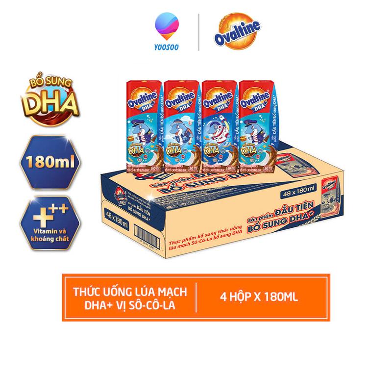 Thùng 48 hộp 180ml Thức uống lúa mạch hương vị sô-cô-la Ovaltine DHA+ - YOOSOO MALL