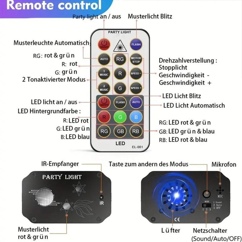 USB Powered Projector Stage Light, Sound Activated LED Laser Light with Remote Control, 3 Mode Atmosphere Light for Home Party Bar Club Birthday KTV Karaoke, Atmosphere Party Light 7