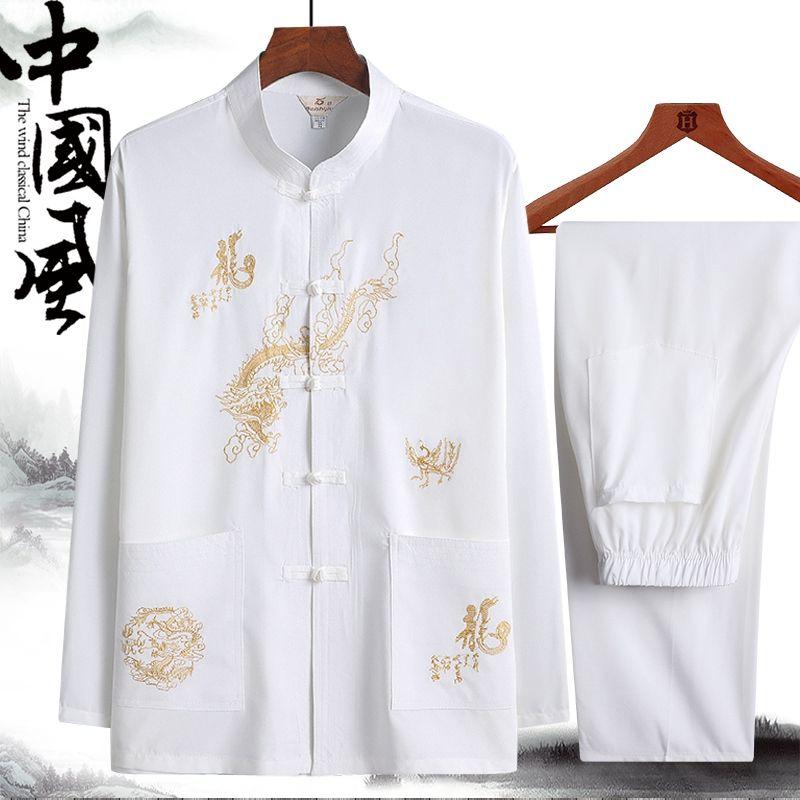 Bộ Đồ Mặc Cho Bố, Bộ Đồ Tang Nam Trung Người Già Và Cao Tuổi, Áo Sơ Mi Dài Tay, Thích Hợp Cho Mùa Xuân Và Mùa Thu, Quần Áo Hán Phục Trung Quốc Phong Cách Trung Quốc, Mỏng, Trang Phục Mùa Hè, Năm 2023 3