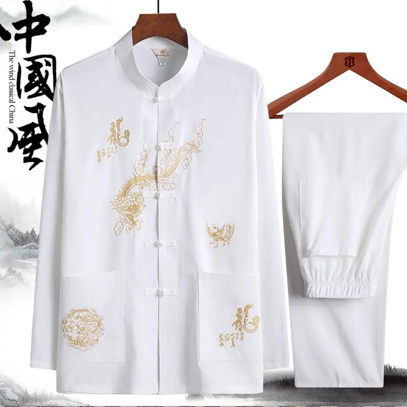 Bộ Đồ Mặc Cho Bố, Bộ Đồ Tang Nam Trung Người Già Và Cao Tuổi, Áo Sơ Mi Dài Tay, Thích Hợp Cho Mùa Xuân Và Mùa Thu, Quần Áo Hán Phục Trung Quốc Phong Cách Trung Quốc, Mỏng, Trang Phục Mùa Hè, Năm 2023 Menswear 3