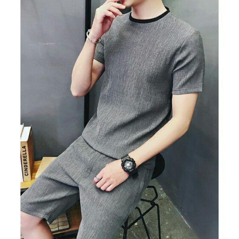 Bộ Quần Áo Đũi Nam Mặc Nhà Mùa Hè Chất Liệu Vải Đũi Mềm Mịn Mát Nhẹ Thoáng Thấm Hút Mồ Hôi Tốt Hai Màu Xám Và Đen Menswear