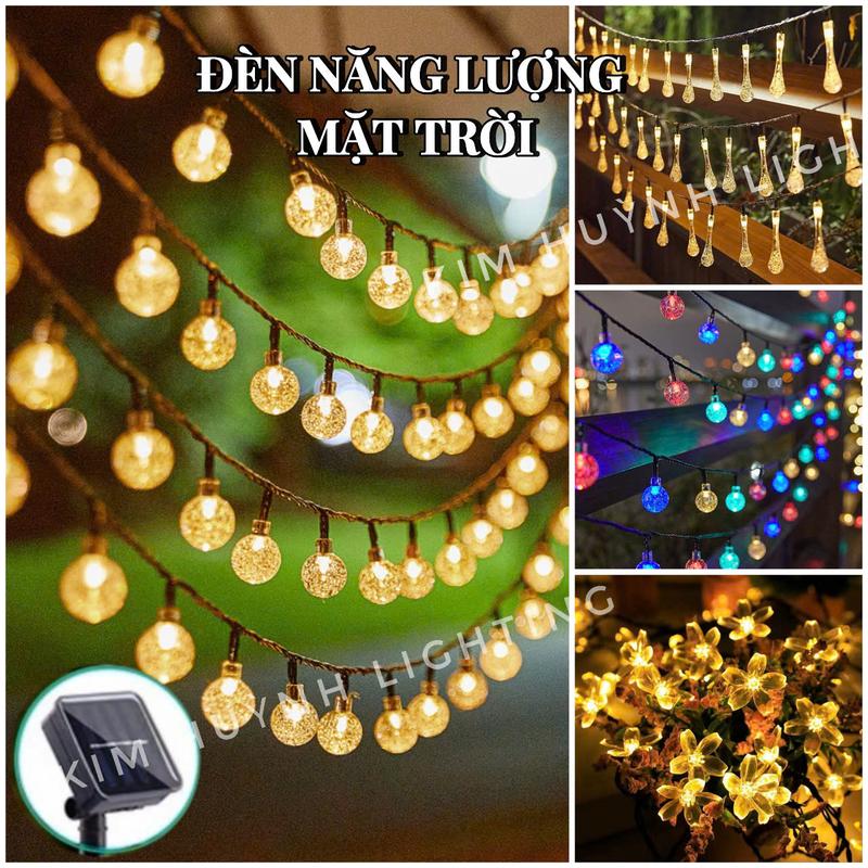 Dây đèn Led năng lượng mặt trời 7m 50 bóng Cherry ball Bi Bọt, Giọt Nước, Hoa Mai trang trí ngoài trời