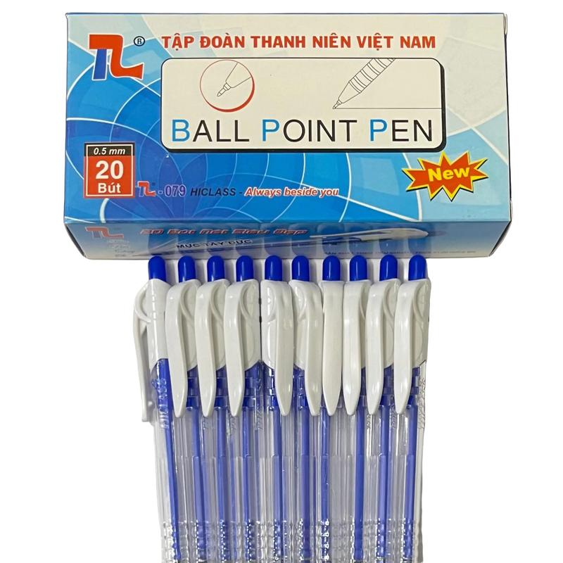 Bút Bi xanh TL-079 Thiên Lộc đầu bi 0.5mm (Hộp 20 Chiếc) dùng cho học sinh, sinh viên, văn phòng.
