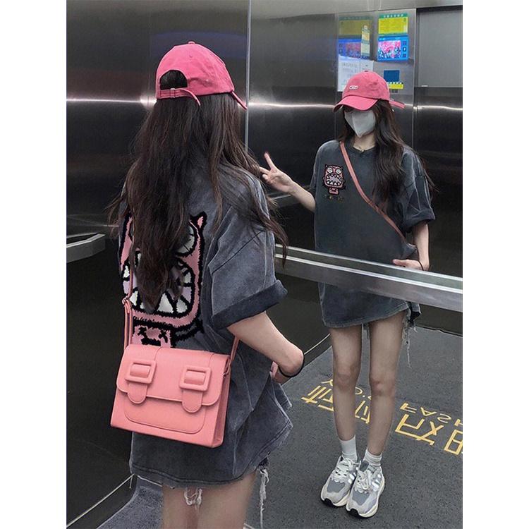 Áo thun tay lỡ Nâu xám thời trang nữ oversize vintage áo phông unisex 100%cotton Top Cổ Tròn