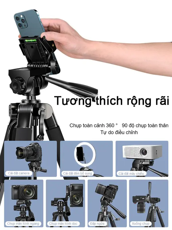 Chân Quay Máy Ảnh Điện Thoại Tripod 360°,khung nhôm cao cấp, chắc chắn cao 1m4/1m7，Với kẹp điện thoại di động, điều khiển từ xa Selfie Phụ Kiện chanquay  dienthoai 2