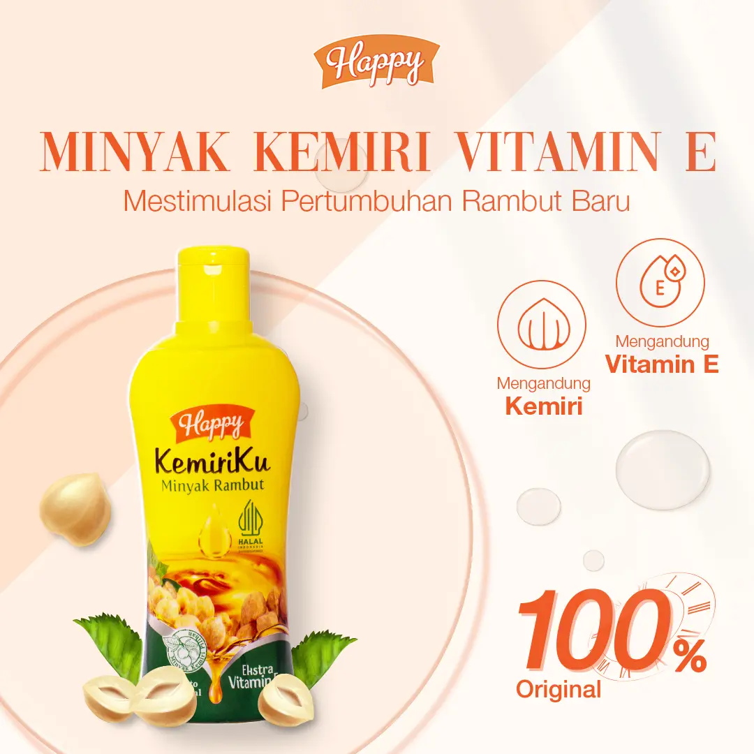Happy Minyak Kemiriku 100ml isi 1pcs - Minyak Rambut / Membantu  pertumbuhan rambut / Mengurangi kerusakan / Haircare Perawatan Menghitamkan