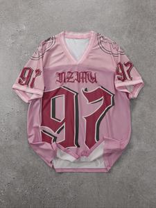 Jersey de Fútbol para Hombre con Estampado de Números y Letras, Cuello en V, Corte Regular, Cómodo y Transpirable, Camiseta de Manga Corta para Verano, Prenda Superior para Uso Diario