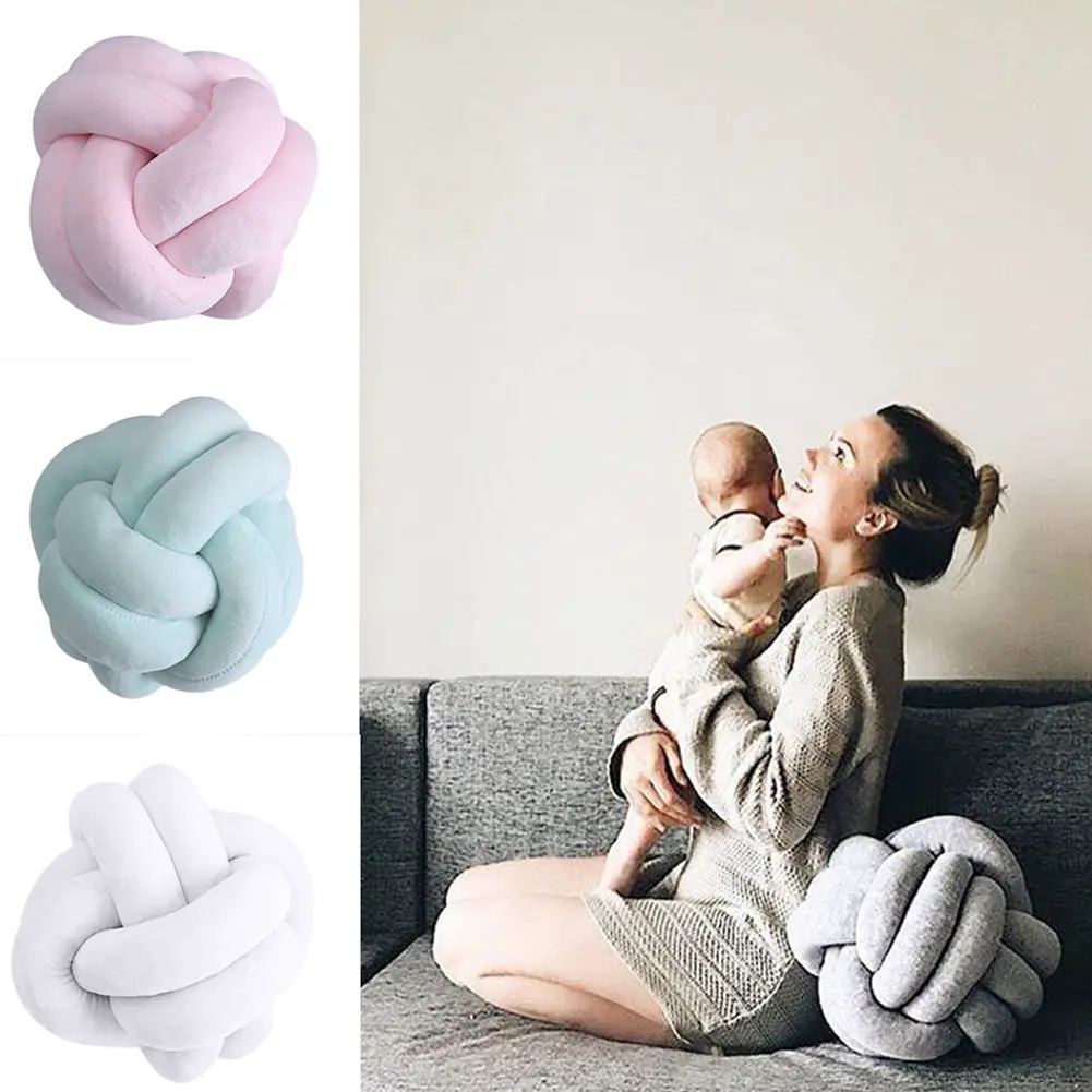 [HA] Knotted Ball Pillow Super Soft Decorative Cotton Knotted Ball Throw Pillow Waist Back Cushion for Home