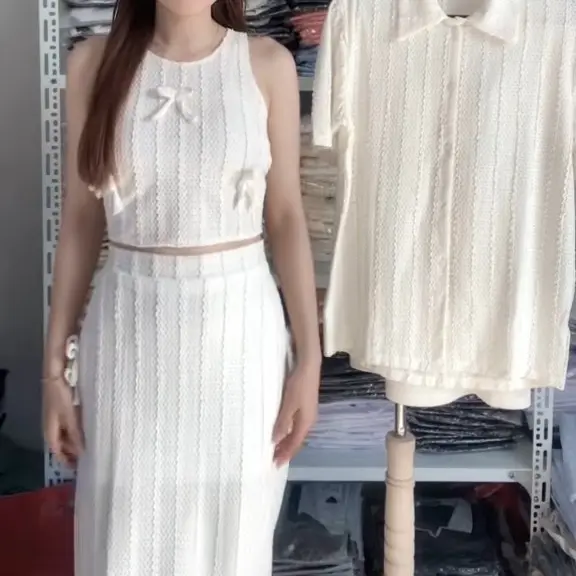 SET ĐỒ ĐÔI ĐI BIỂN XINH CHÂN VÁY DÀI MIDI THUN LƯỚI - YH COUPLE Nữ Áo 5