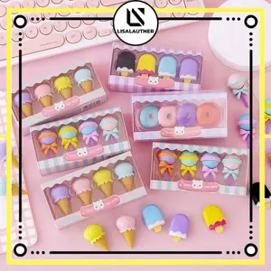 Penghapus Set Cute / Penghapus Pensil Model Ice Cream Donat Lolipop / Penghapus Pensil Karakter Lucu