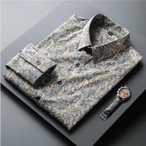 Áo Sơ Mi Nam Mới, Dài Tay, Mỏng, In Họa Tiết Paisley, Cao Cấp Và Giá Cả Phải Chăng, Sang Trọng, Thời Trang, Không Cần Ủi Menswear 0