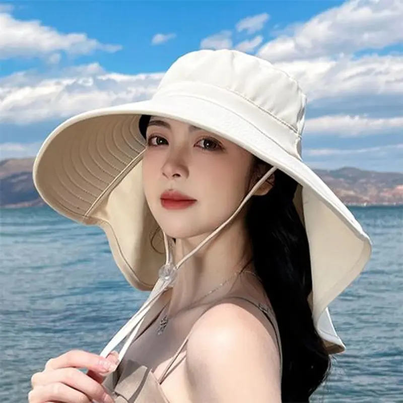 Mũ chống nắng vành rộng đi biển che phủ gáy chất Kaki Cao Cấp 3