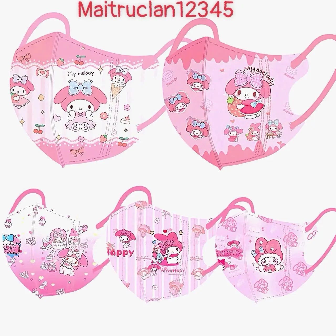 (2Size 0-8 Tuổi 6-30kg)Combo 10/50 Cái Khẩu Trang 3D Hoạt Hình Melody Dễ Thương Dành Cho Bé Gái