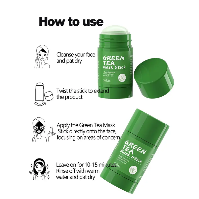 Green Tea Mud Mask Stick, 3 Counts/set Deep Pore Cleansing Facial Mask Stick, Gentle Daily Skin Care Product for Women & Men 6