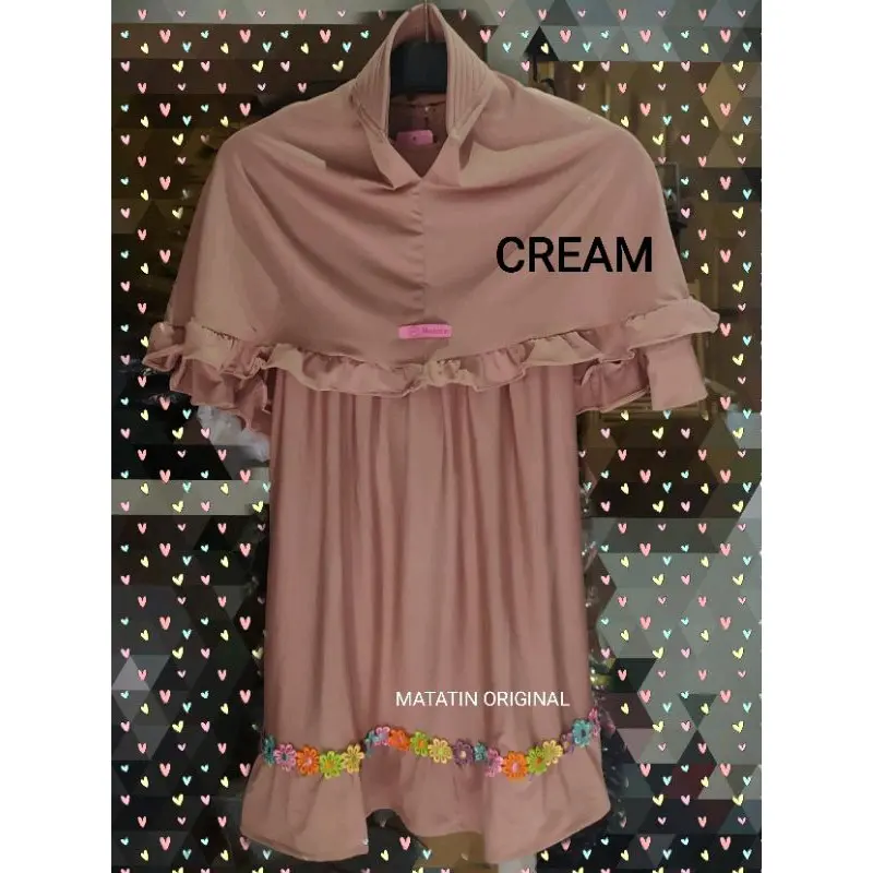 gamis anak perempuan renda pelangi set jilbab