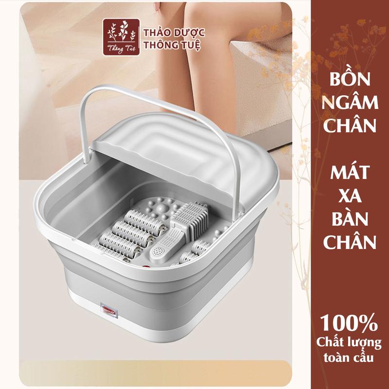 Bồn Ngâm Massage Chân Gấp Gọn -Tặng Bột Ngâm Chân Thảo Dược - Chậu Ngâm Làm Nóng Nước, Có Sục Khí