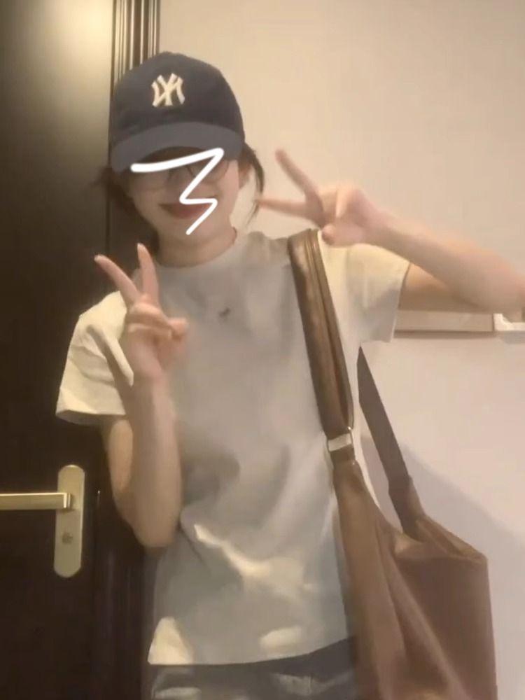 Product Introduction of Cotton all-match gray short-sleepted summer WOMEN'S T-shirt new slim fit slim American design casual slim top 3
