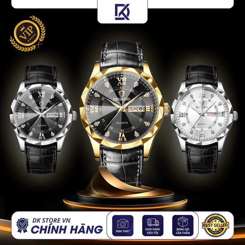 Đồng Hồ Nam BINBOND VIP89 Dây Da Cao Cấp Chống Nước 3ATM, Có Lịch Ngày / Phong cách ( Sang Trọng, trẻ trung, lịch lãm, Thời Trang 2024 )