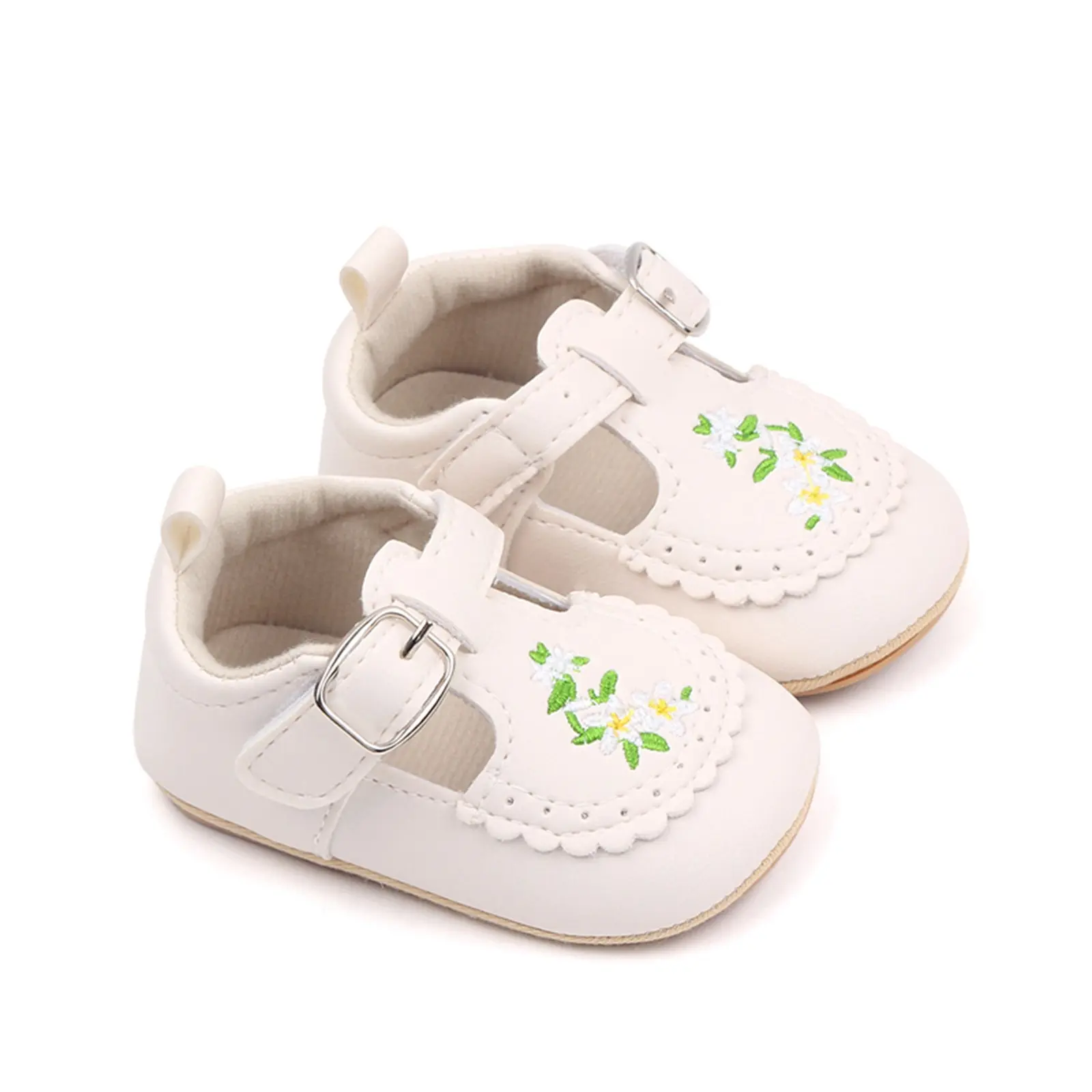 Baby Girls Princess Shoes, PU Leather Embroidery Flower Toddler Shoes