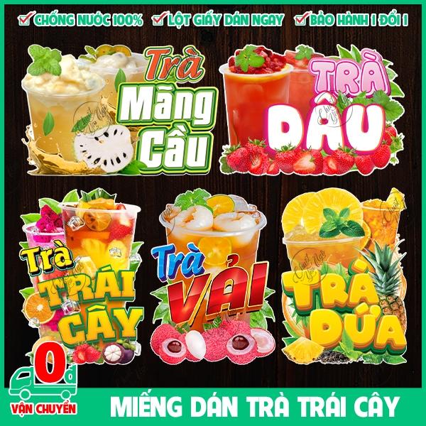 Miếng dán decor trà trái cây dâu đào tắc cam vải ổi mãng cầu dứa bí đao decal trang trí xe đẩy quán nước trà sữa