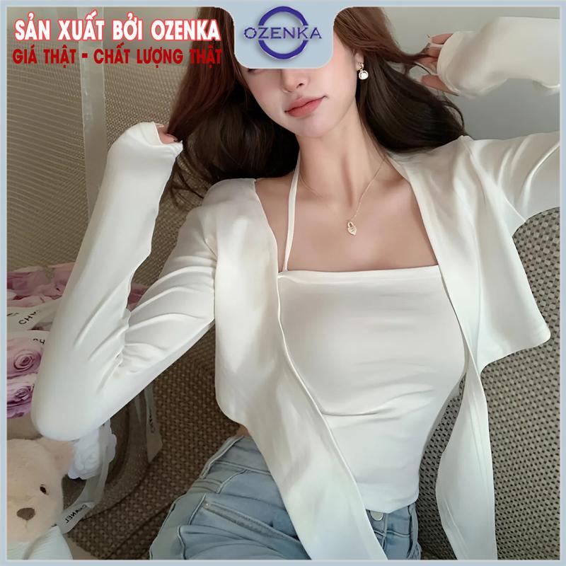 Product Introduction of Áo croptop kiểu tay dài ôm nữ sang chảnh OZENKA , áo dệt kim nữ xinh phong cách nhẹ nhàng cột dây mặc đi chơi đi cà phê 24