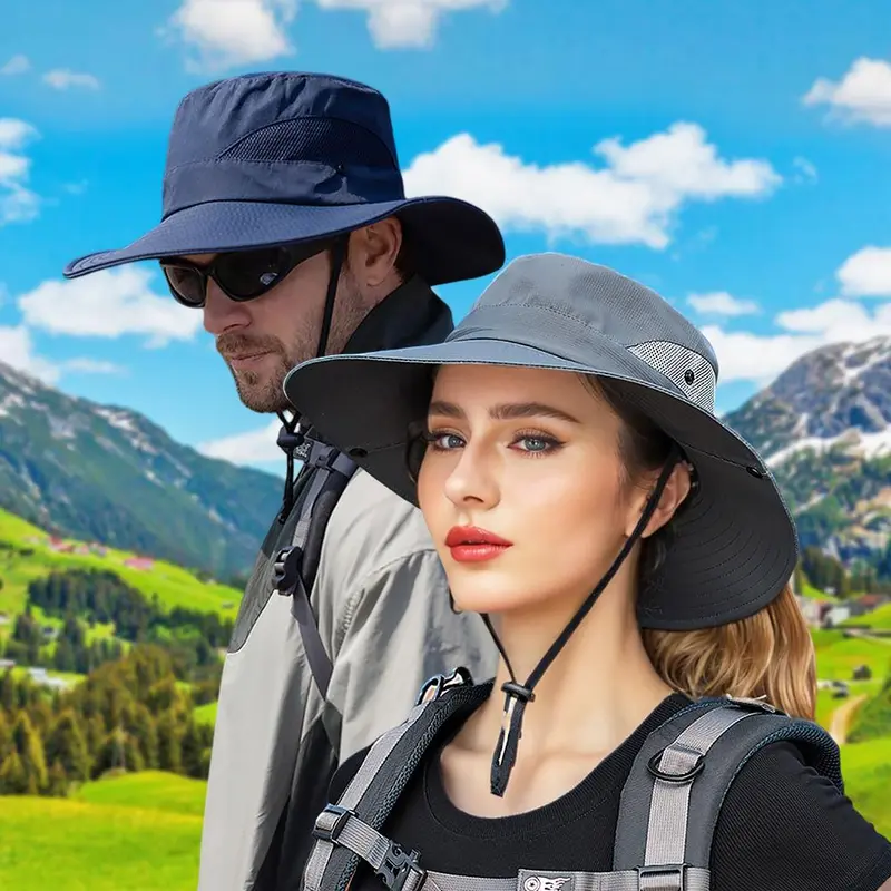 Unisex Outdoor Sun Hat, Wide Brim Sun Hat with Adjustable Rope, Waterproof & Sun Protection Hat for Fishing Hiking Camping Adventure 0