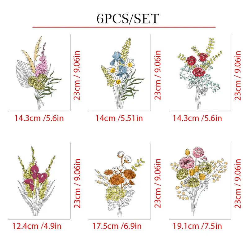 Colorful Wild Flower Pattern Heat Transfer Sticker, HTV Hot Transfer Vinyl Decals, Pocket Size Patches for DIY Crafts and Clothing Decorations 1