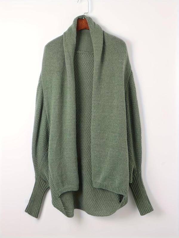Women's Plain High Low Hem Batwing Sleeve Cardigan, Casual Long Sleeve Open Front Knitwear for Fall & Winter, Women's Knit Clothing for Daily Wear 6