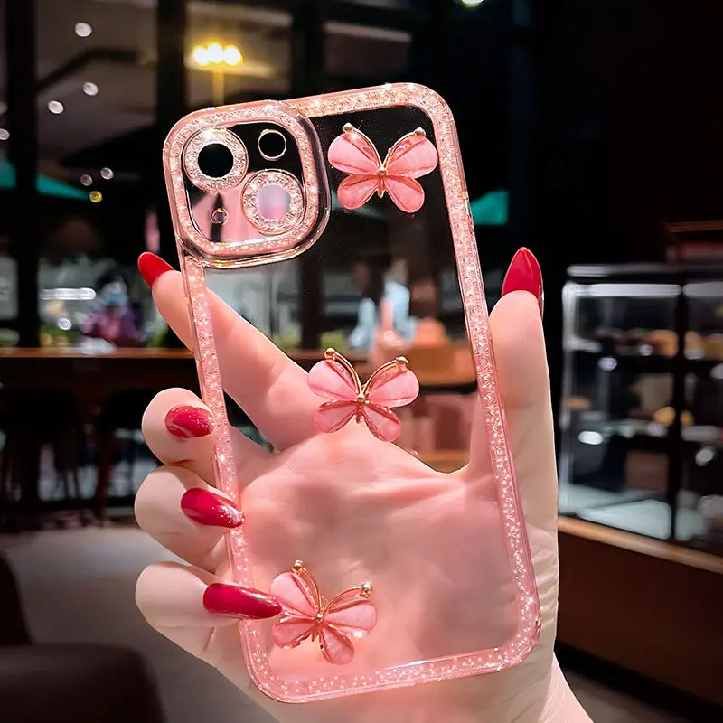 Ốp Lưng iPhone 13 Hình Bướm Kim Cương Giả Sang Trọng, Che Phủ Toàn Bộ Camera, Tương Thích Với iPhone 14 Pro Max, 12, XR Và iPhone 15, Được Làm Bằng Chất Liệu Silicon Mềm