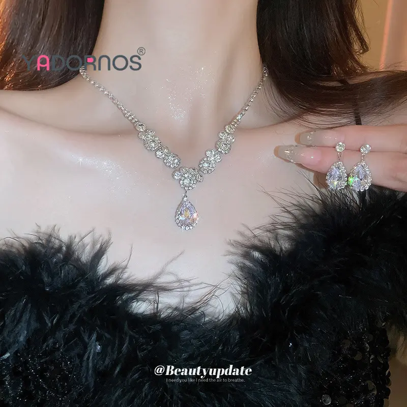 YADORNOS  Kalung berlian imitasi berkilau yang ringan dan mewah - Set kalung zirkon berlian imitasi rantai cakar yang dirancang